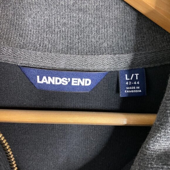 Land's End L/T 42-44 Men's 1/4 Zip Ribbed Pullover Solid Black Mock High Neck - Picture 2 of 5